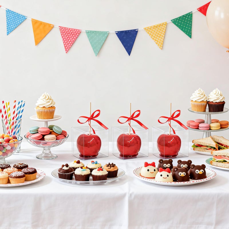 XP-ART 30 Pcs Candy Apple Boxes with Apple Sticks, Clear Caramel Apple Box Plastic Gift Cookie Makaron Cupcake Packaging for Treats, Party Favors, 4" L x 4" W x 4" H - Image 5